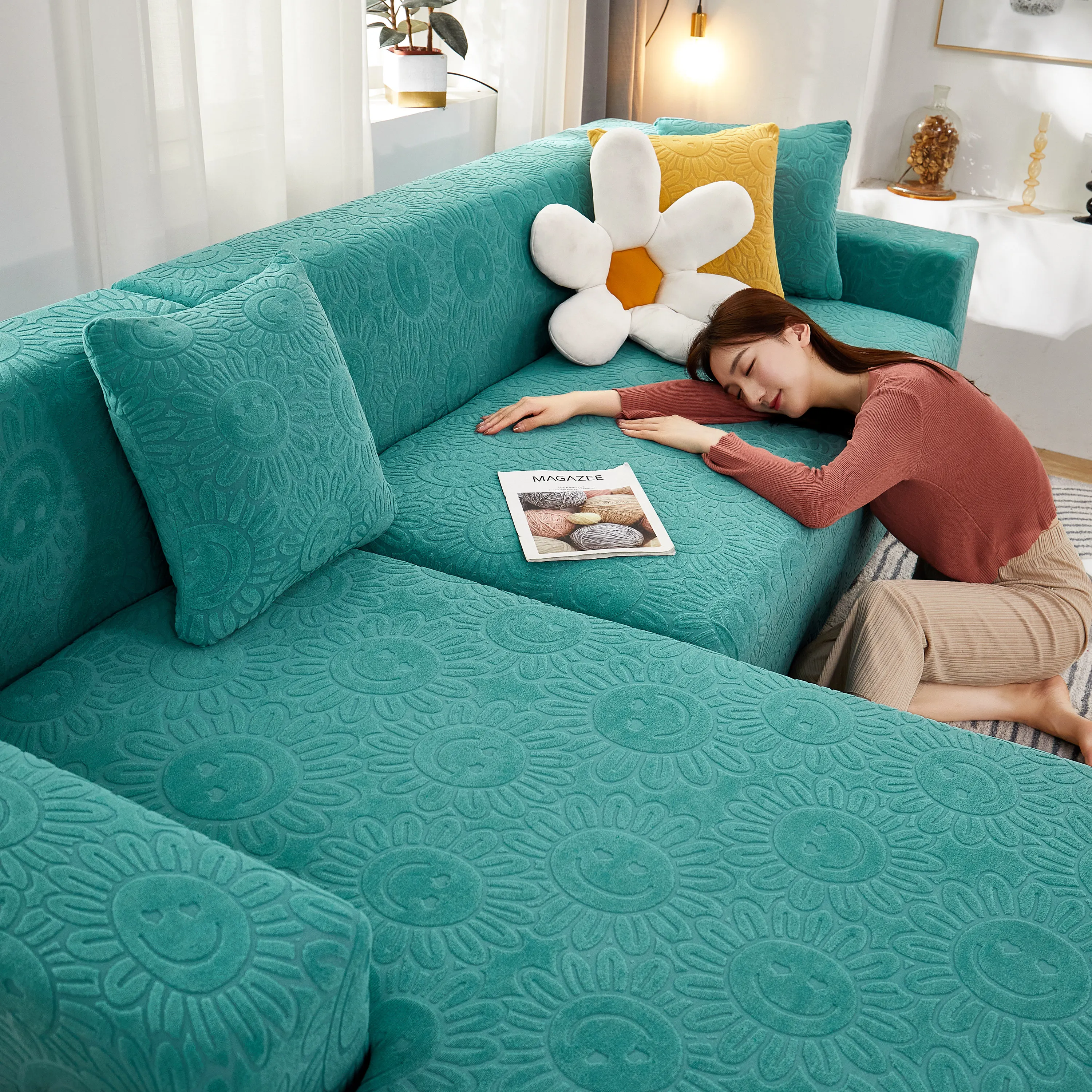 

Jacquard Elastic Stretch Sofa Cover Plain Couch Covers for 1/2/3/4 Seater Universal Sofas Sectional Livingroom L Cover