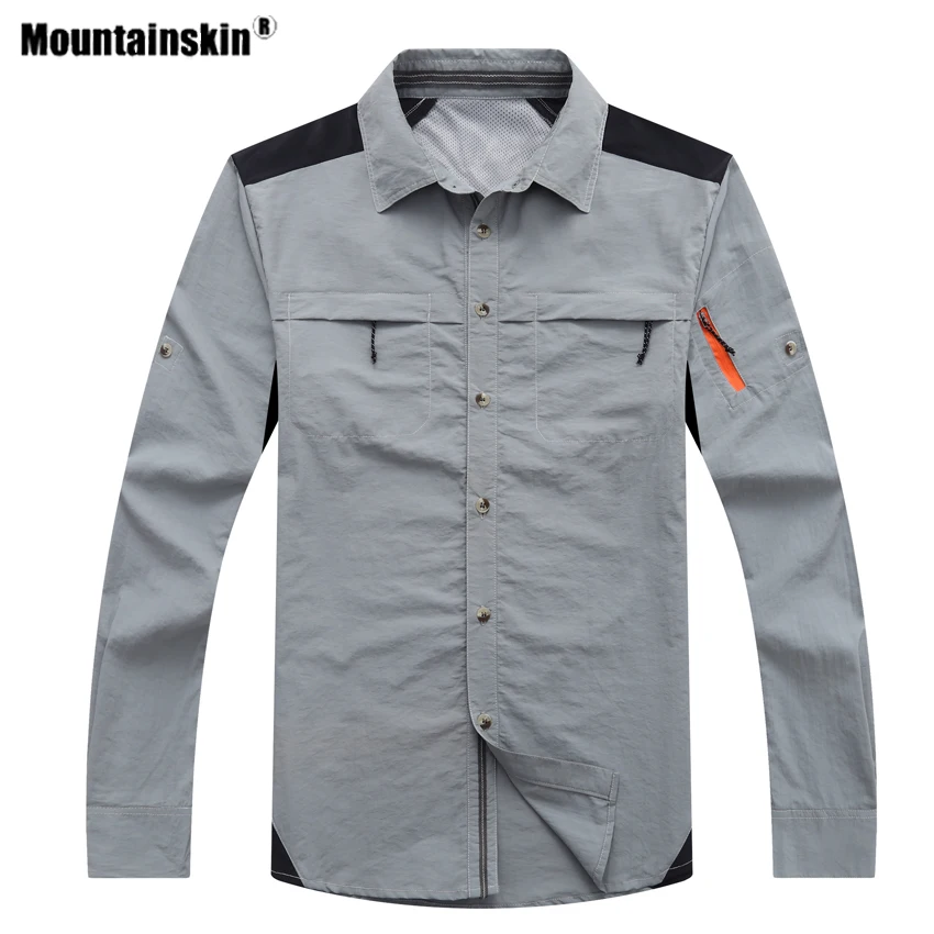 Mountainskin, мужские летние походные рубашки, быстросохнущие, для спорта на открытом воздухе, дышащие, для рыбалки, Походов, Кемпинга, тонкая одежда с соединением внахлёст VA619