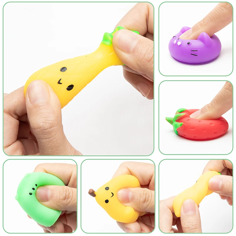 

30Pcs Mochi Random Squeeze Toys for Kids Party Decor Supplies Stress Relief Birthday Gifts Fruits and Animals Shape Kawaii Mini