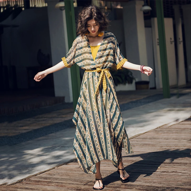 Весенне летний новый стиль богемный костюм из двух частей платье необычное