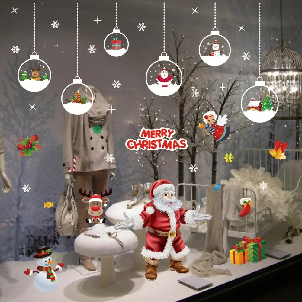 

Christmas Snowflake Window Sticker New Year Snowman Christmas Decorations Santa Wall Stickers For Home Decor