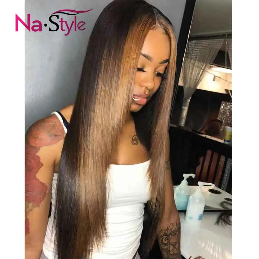 1b 27 парик из человеческих волос цветной с Омбре фронтальным кружевом прямой 360