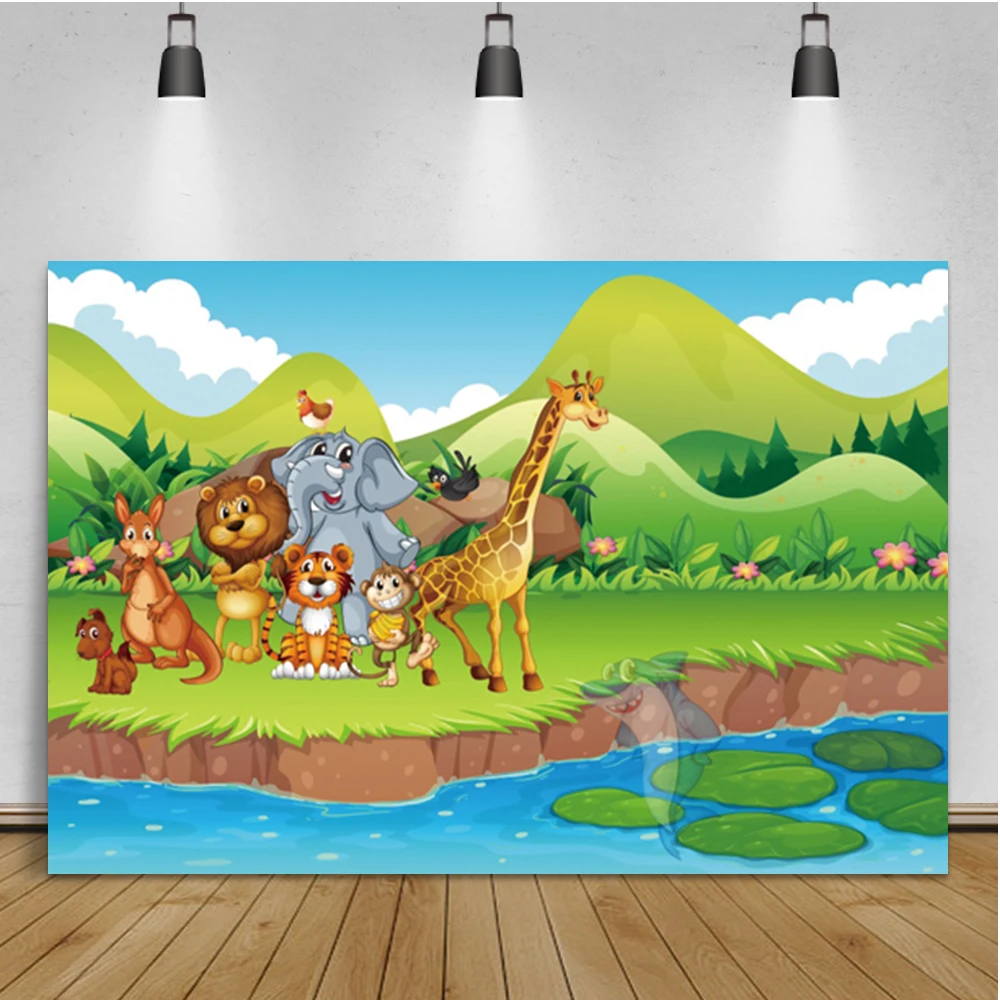 

Laeacco мультфильм Животные дикая вечевечерние НКА ребенок день рождения портрет пользовательский фон фотографический фон для фотостудии