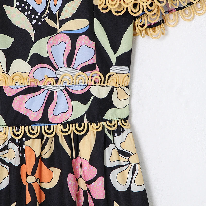 

SISPELL print hit color dresses for female stand collar puff short sleeve high waist slimming ruched womens's summer dresss 2021