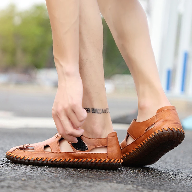 Сандалии мужские из натуральной кожи дышащие с мягкой подошвой - купить по