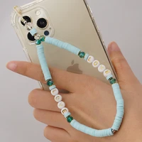 new soft pottery mobile strap phone charm girl pearl beads phone chain love letter jewelry for women anti lost lanyard gift