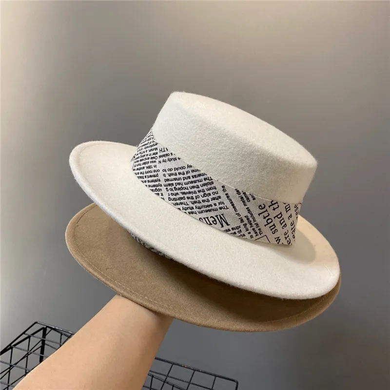 

202109-2508689 autumn winter wool newspaper design ribbon fedoras cap men women leisure panama jazz hat