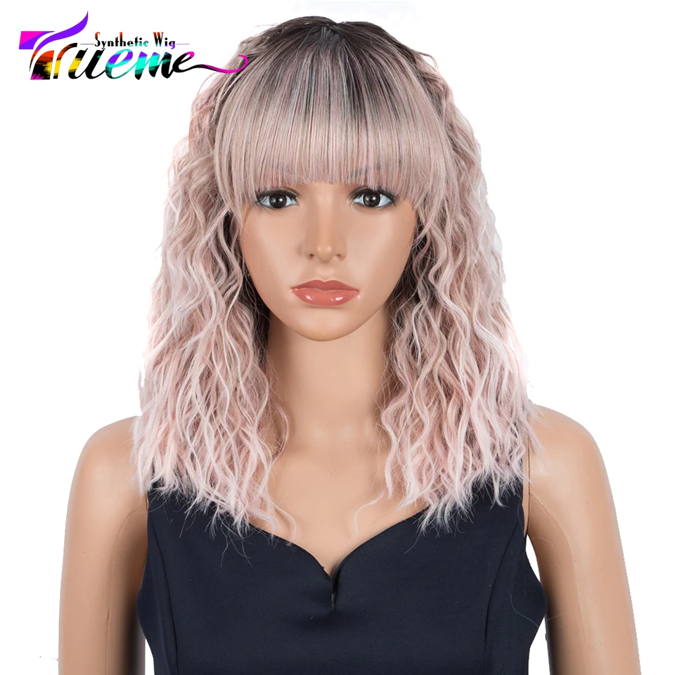 Trueme синтетический парик с челкой косплей волнистый розовый Омбре парики для