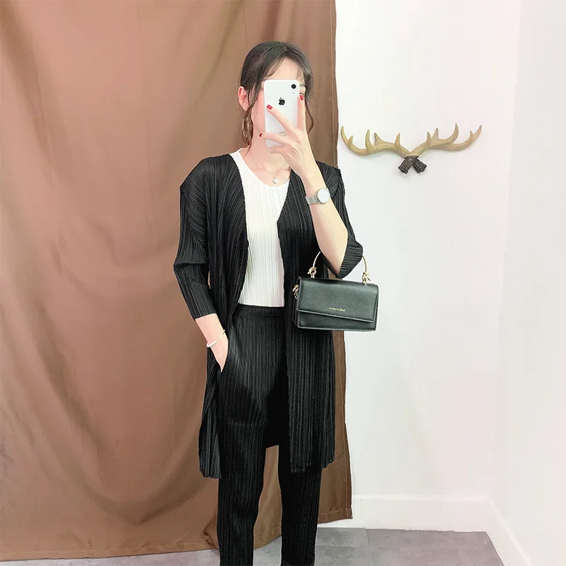 Женский плиссированный Тренч Miyake однотонный свободный до колен в японском стиле