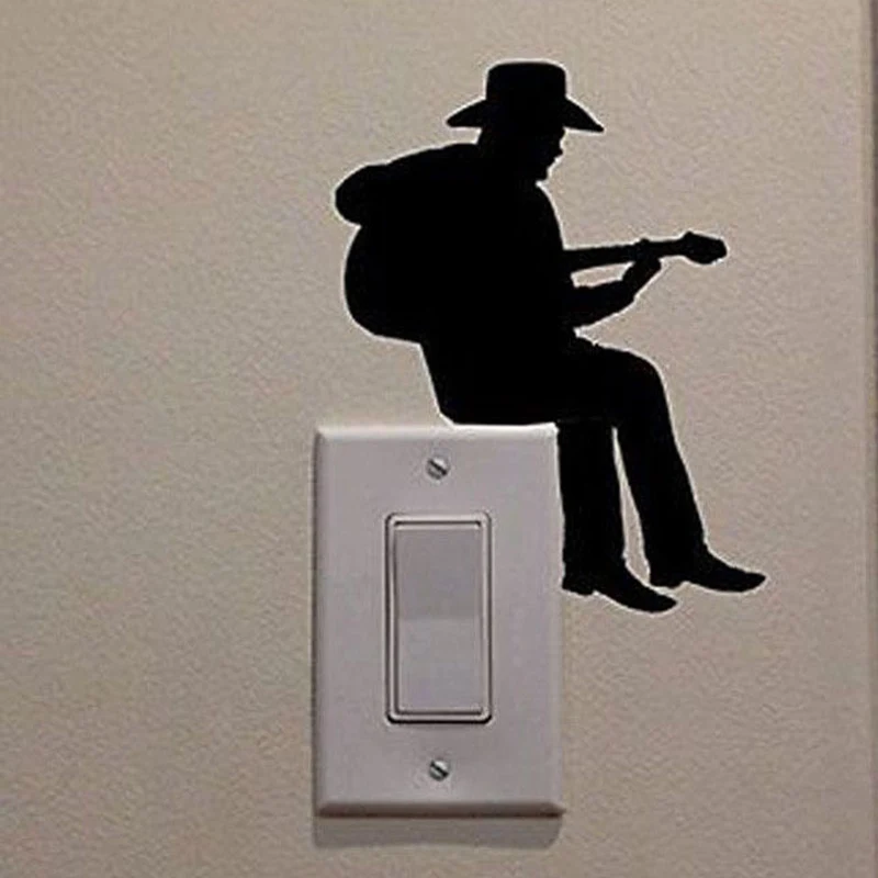 Ковбой играя на гитаре силуэт светильник Переключатель стикер мультфильм