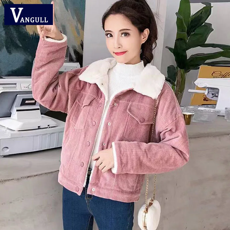 Pink No Pet pendant Vangull осенне-зимняя Вельветовая Базовая Женская куртка зимняя куртка женская куртка с длинными рукавами Повседневная однобортная джинсовая куртка - Цвет: Pink No Pet pendant