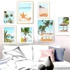Пляжная доска для серфинга Морская звезда кокосовое дерево автомобиль настенная Картина на холсте скандинавские плакаты и принты настенные картины для декора гостиной