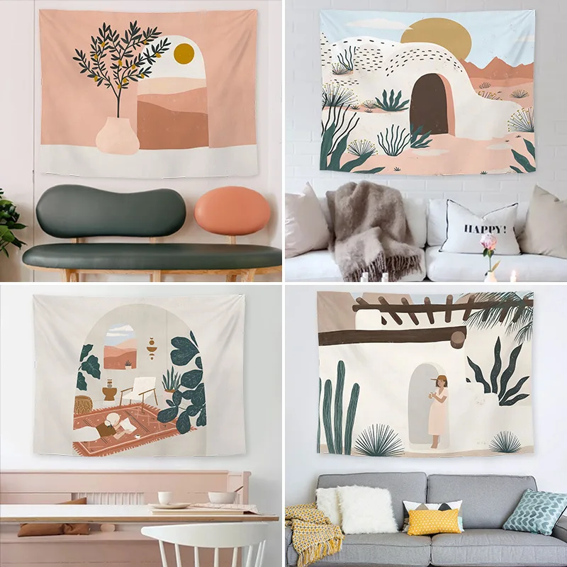 

Bohemian Style Tapestry Wall Cloth Kawaii Room Bedroom Aesthetics Decoration Morandi Background Cloth Sitting Blanket