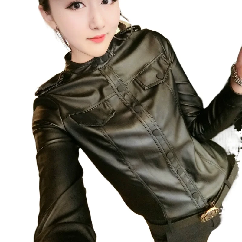 

2020 Autumn Long Sleeve Turn Down Collar Pu Leather Shirts Women Fake Leather Tops Lady Long Sleeve Black PU Shirts Lady PU Tops