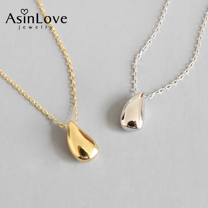 AsinLove ожерелье из стерлингового серебра 925 пробы с гладкой каплевидной подвеской