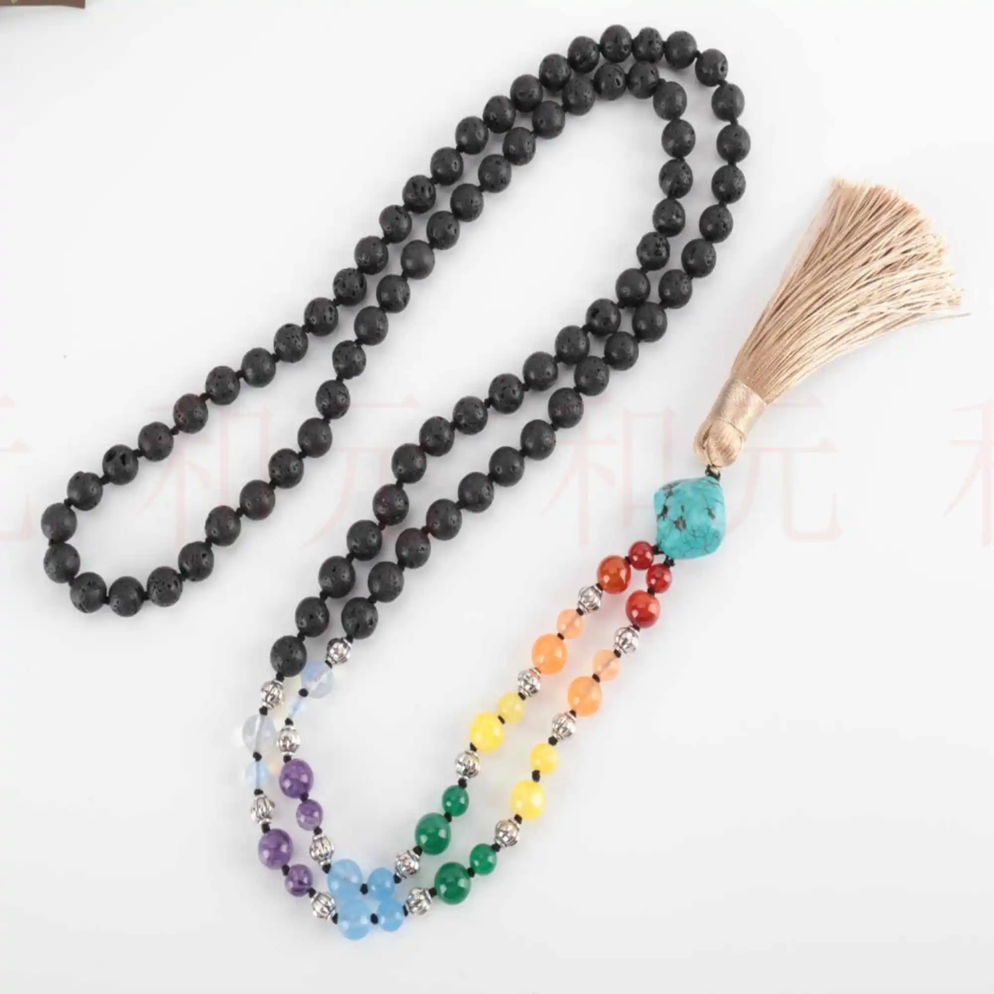 

8MM 108 Knot Natural lava stone seven chakras Necklace gift Beautiful Fashion CARNIVAL Freshwater Wedding Women Accessories