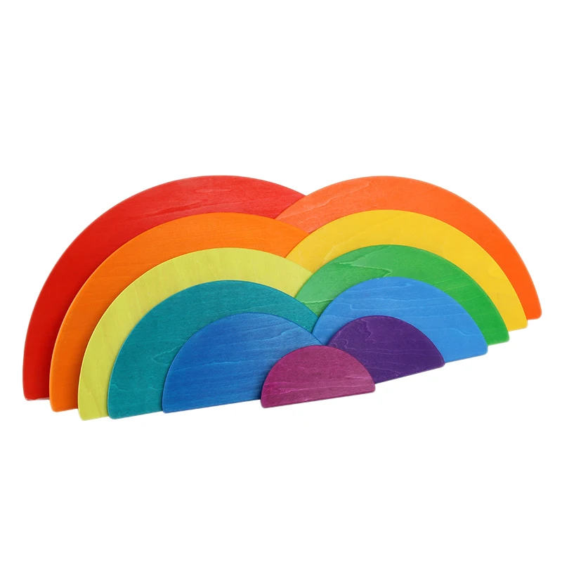 

11Pcs Semicircle Rainbow Blocks Wooden Toys for Kids Matching Large Rainbow Blocks Building Storage Cabinets Gift