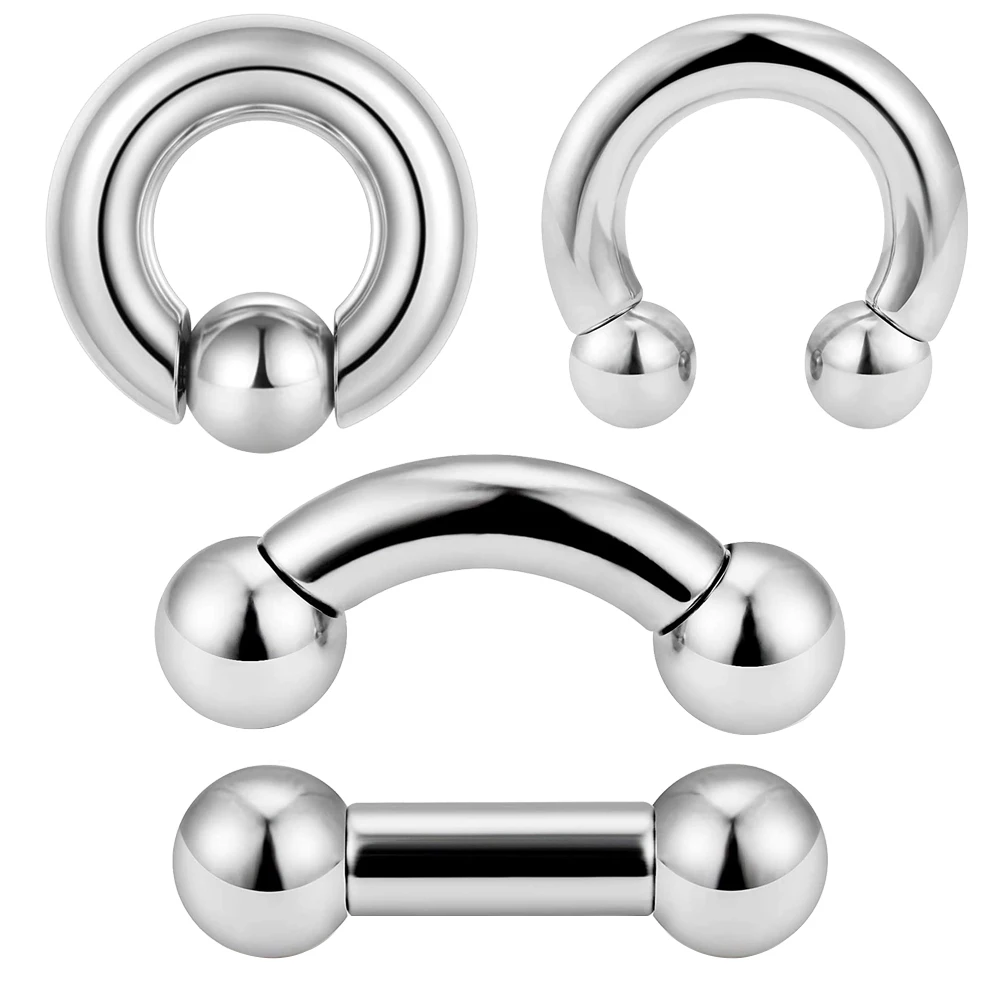 1PC Stainless Steel Large Size Straight Barbell Internal Threaded Big Gauge Horseshoe Rings Captive Bead Ring Earring Piercing
