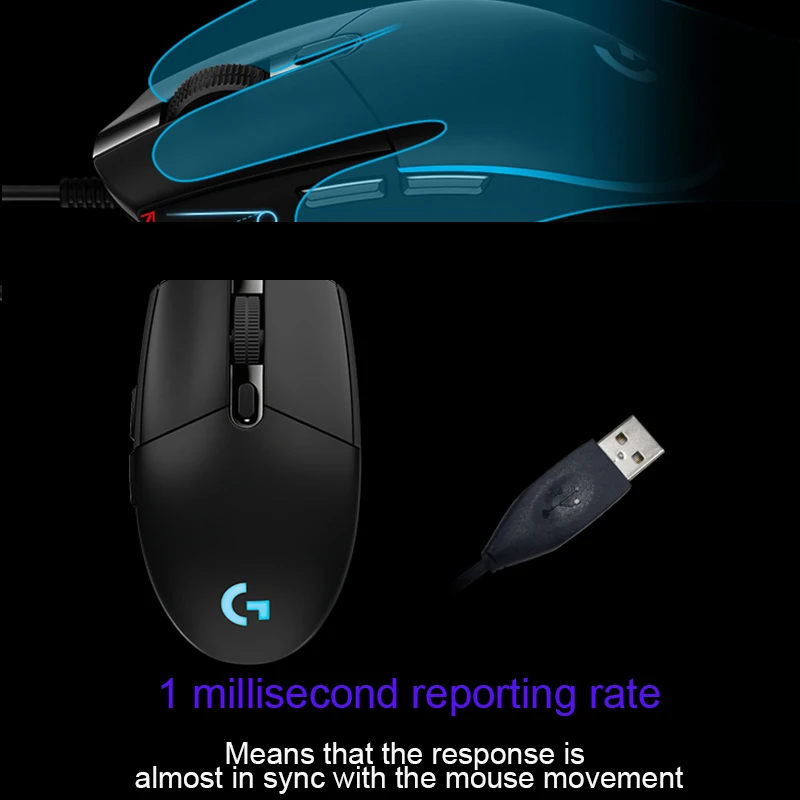 Проводная мышь Logitech G102/G102 второго поколения для геймера и бизнеса с 6000 точек/дюйм