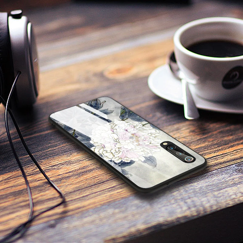 Case for Xiaomi Mi 9 Redmi Note 7 8 8pro Flower Patterned Tempered glass Fitted TPU Cover |