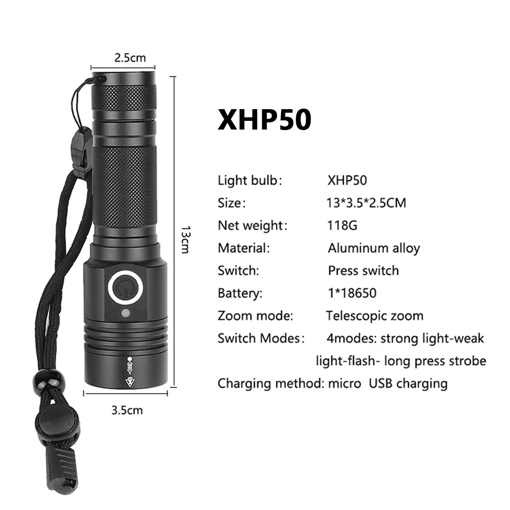 Портативный Ультра высокая яркость XHP70 светодиодный светильник 18650 XHP50 флэш-светильник USB Перезаряжаемый Тактический светильник 26650 фонарь с зумом