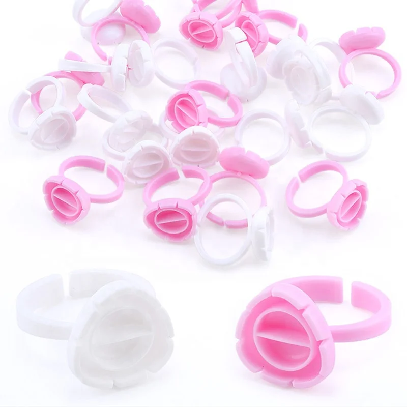 

100 Pcs/Bag Easy Fan Glue Cup Ring Eyelash Strong Adhesive Tray Epoxy Ring Cup Eyelash Holder Glue Container Tattoo Pigment