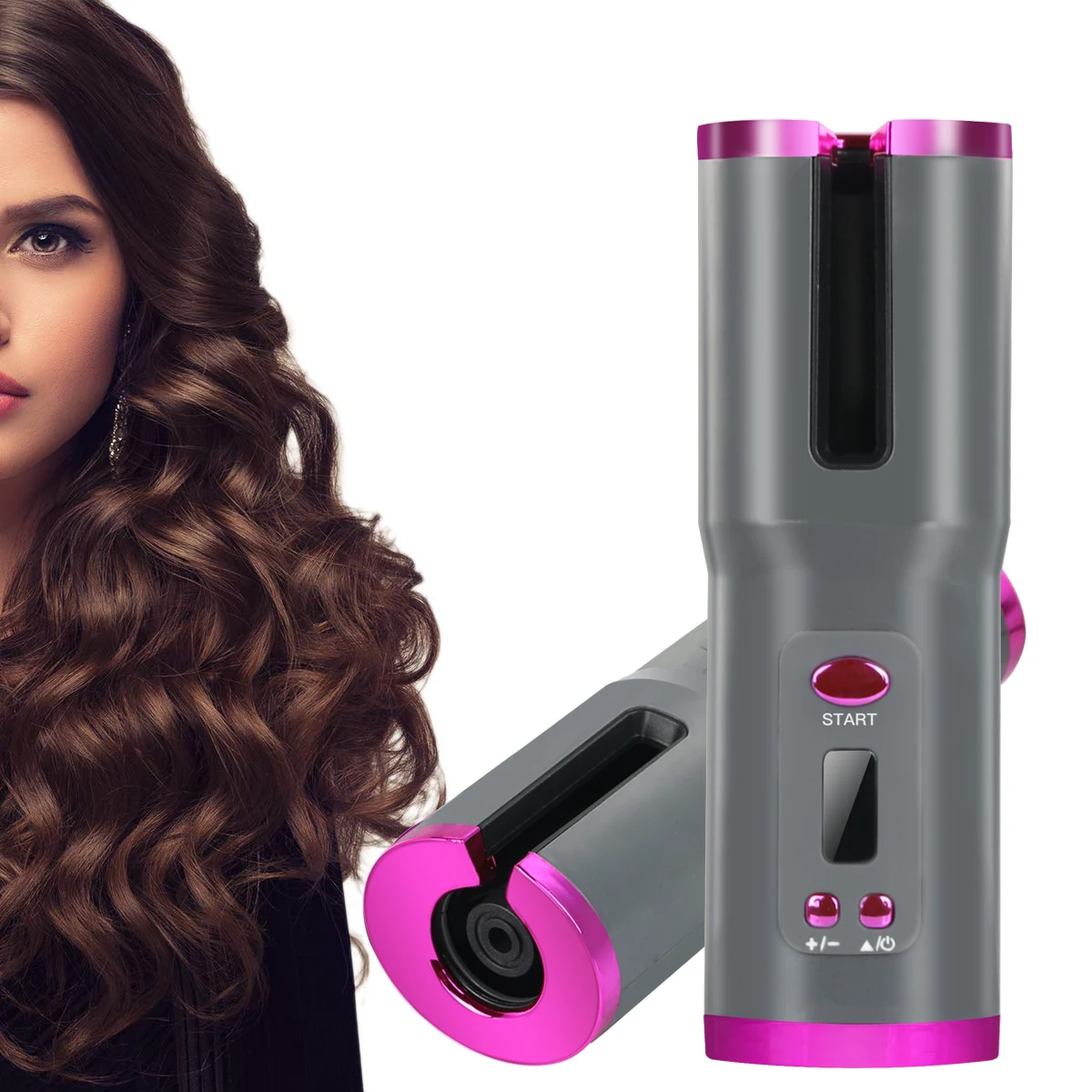 

Cordless Automatic Hair Curler iron Wireless Curling Iron USB Rechargeable Wand Air Curlers for Waves LCD Display Ceramic Curly