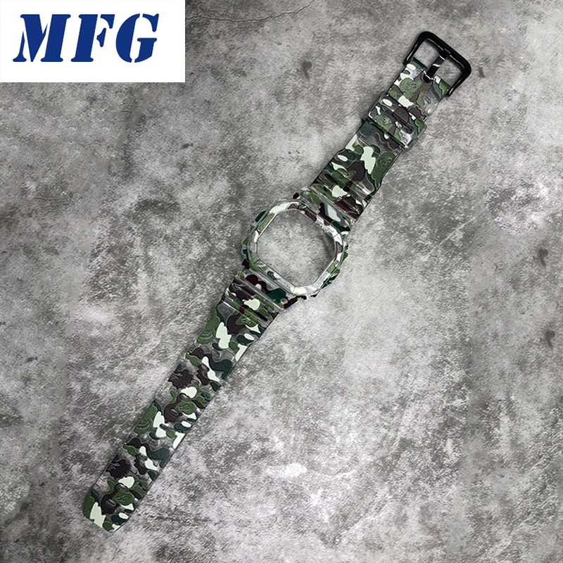 Jungle green Камуфляжный ремешок для часов Ремешок для часов ободок из смолы для DW5600 серии 5610 DW/GW5000 ободок браслет с металлической застежкой и инструменты - Цвет ремешка: Jungle green