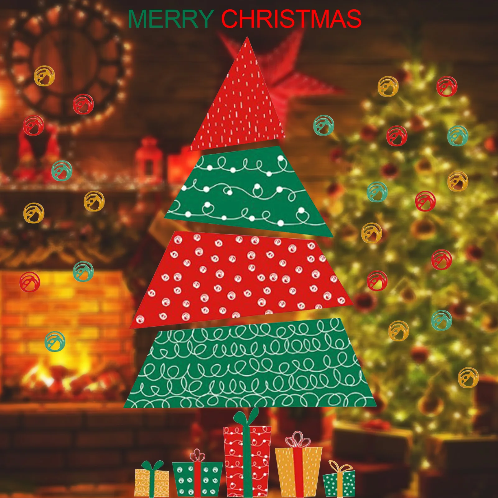 

30*60CM Double-sided Christmas Window Sticker Red Christmas Tree Gift Sticker PVC Christmas Tree Transferable Wall Awesome