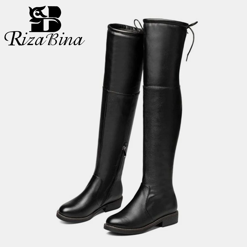 RIZABINA размера плюс 34 43 2020 новые женские сапоги на плоской подошве выше колена