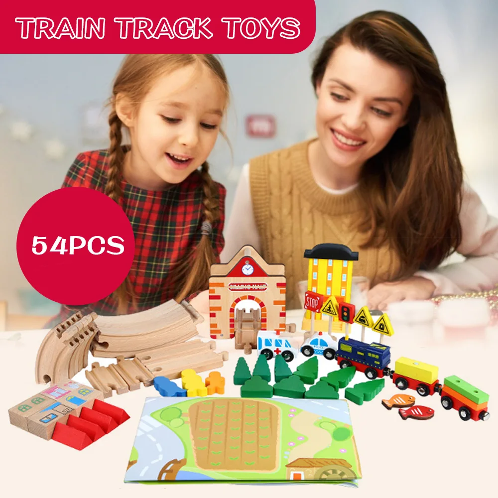 

54Pcs Train Track Toys Early Educational Wooden Train Set Wooden Bulk Play Track Learning Toys Children Christmas Gift