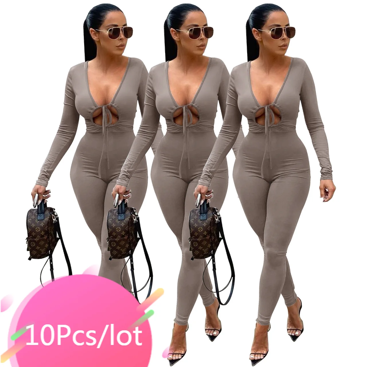 

Bulk Items Wholesale Lots Club Outfits for Women Deep V Hallow Out Jumpsuit Sexy Bodycon Rompers Long Pants One Piece Overalls