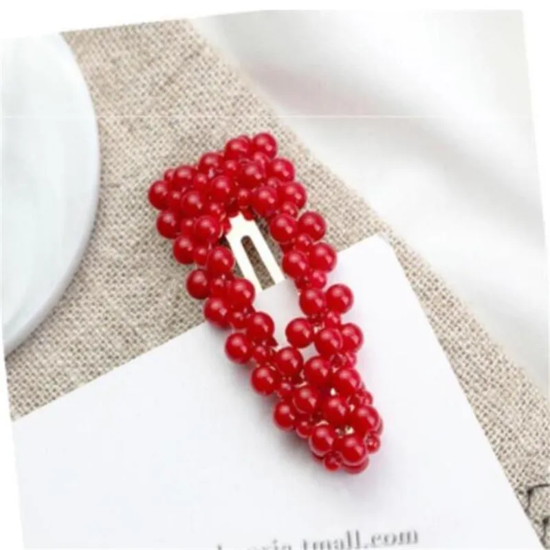 

1 Pc Fashion Red Pearl Hair Clip for Women Elegant Korean Design Snap Barrette Stick Hairpin Hair Styling Accessories
