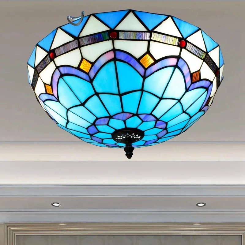 

Creative Mediterranean Modern Tiffany Colored Glass Corridor Balcony Lobby Bedroom Ceiling Lamp 40cm