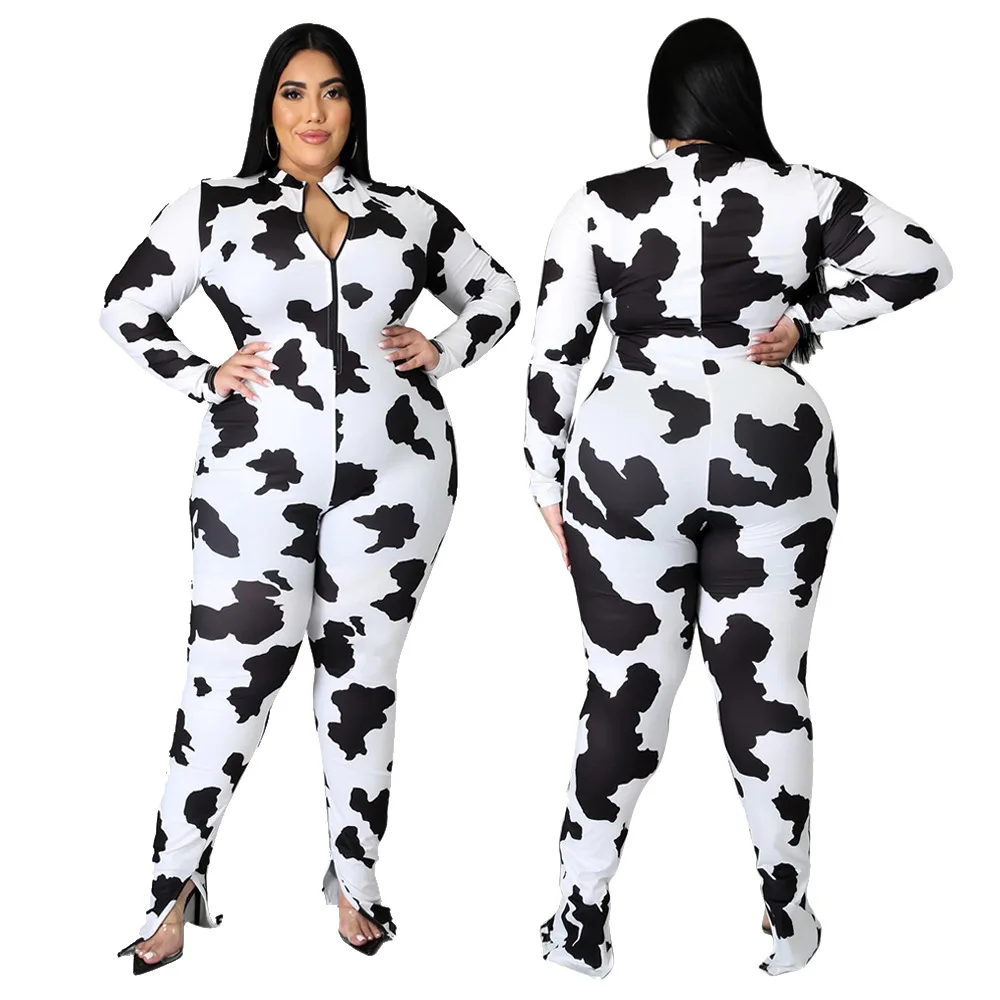 

Best Selling Women Zipper Full Sleeve Rompers Plus Size Lady's Casual V-neck Skinny Split Rompers 2020 Autumn Winter New