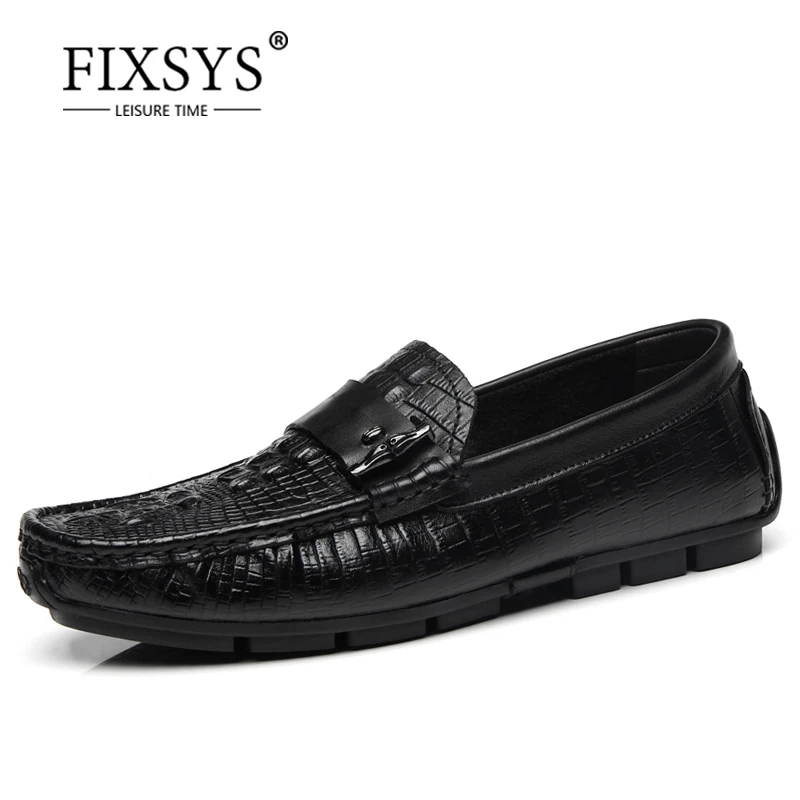 FIXSYS Genuine Leather Men Boat Shoes crocodile pattern Penny Loafers Breathable soft moccasins High Quality Man Casual | Обувь