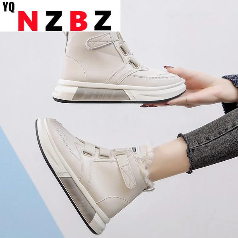 

Pu Leather Women's Fashion Platform Sneakers Ankle Boots 2022 New Winter Round Head Velcro Mid Heel Women's Casual Chelsea Boots