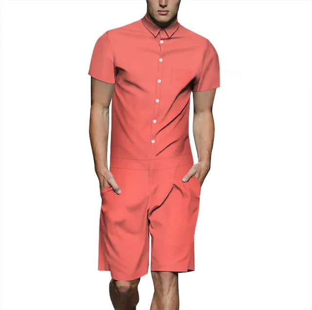 Комбинезон мужской с коротким рукавом Модный хлопковый слитный Ромпер брюки