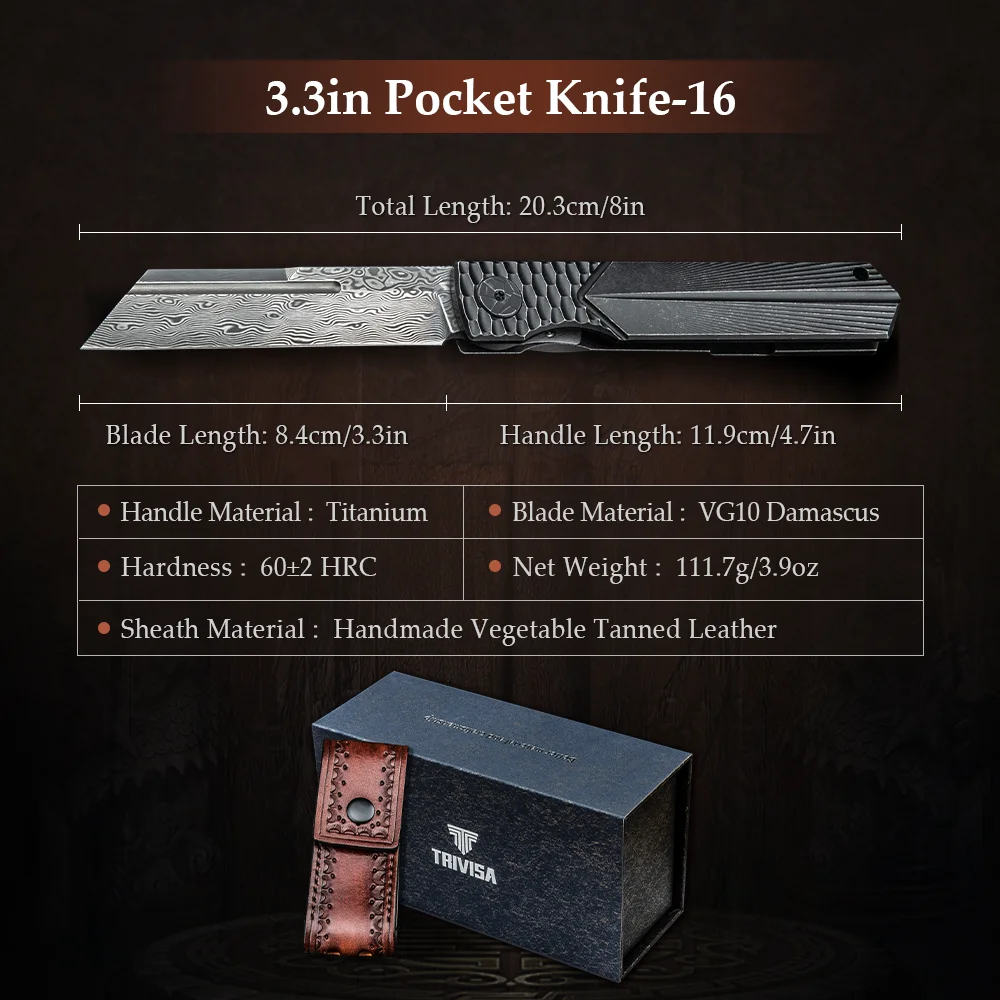 TRIVISA дамасский хигоноками Мясницкий бальд титановая ручка с карманным зажимом и