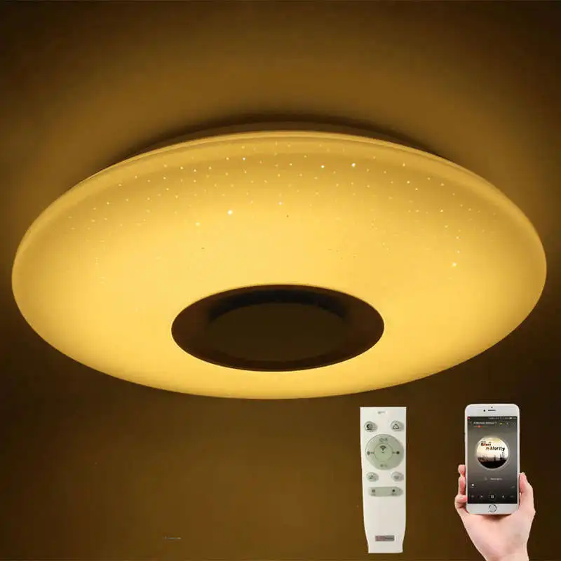 

HOT Music Led Ceiling Light Lamp 60W Rgb Flush Mount Round Starlight Music With Bluetooth Speaker Dimmable Color Changing Light