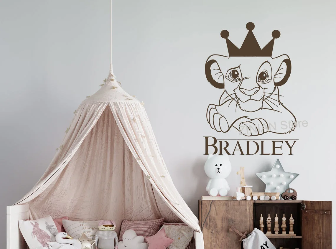 Персонализированная Детская Наклейка с названием короля льва мультяшная цитата