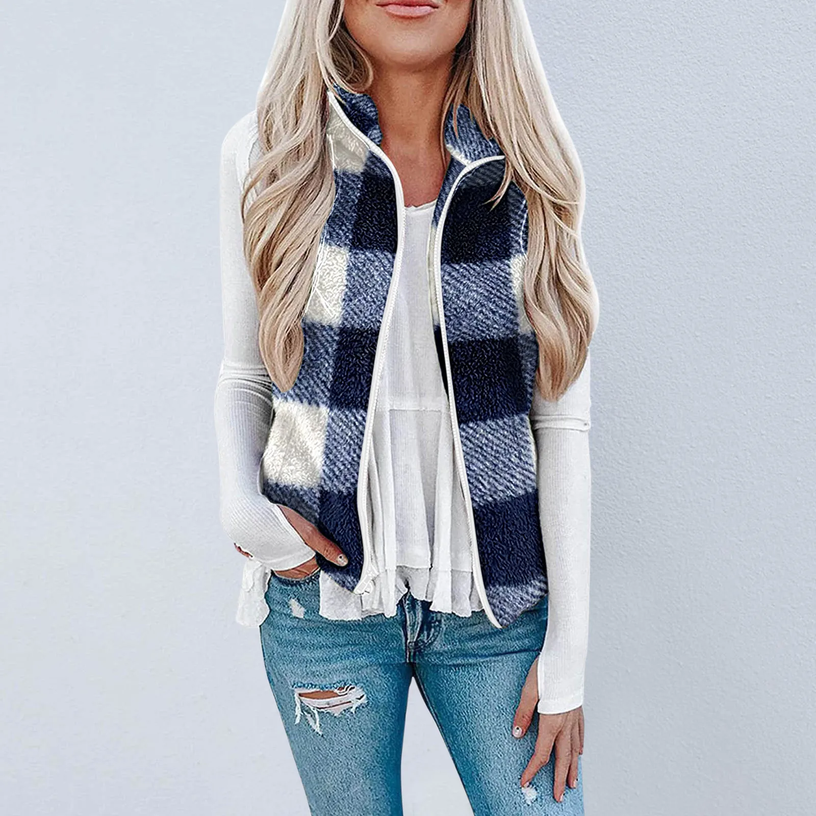 

Женская осенне-зимняя куртка, жилет с длинным рукавом и карманами, куртка на молнии, плюшевые жилеты без рукавов с лацканами, пальто, повседн...