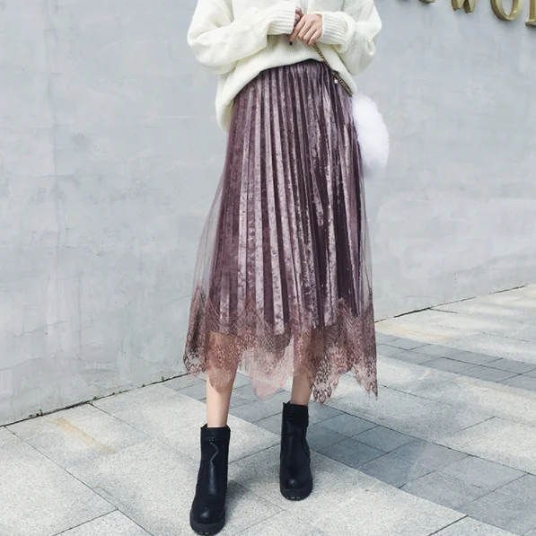 2019 Новая женская сетчатая кружевная Лоскутная юбка Эластичная Высокая талия