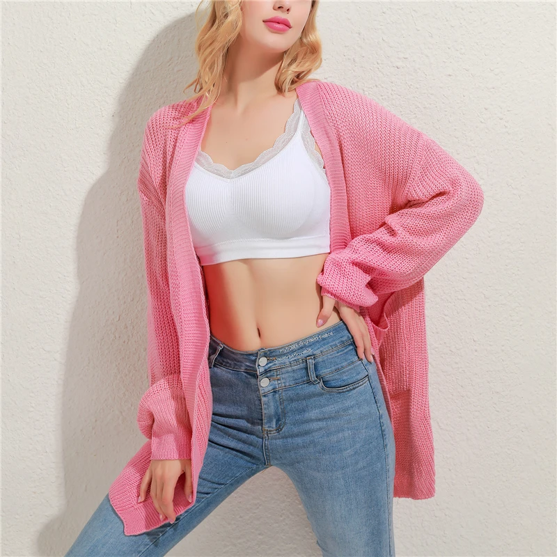 

Loose Knitted Cardigan Sweater For Women 2021 Loose Open Stitch Sleeve Autumn Winter Coat Solid Casual Jumper Plus Size Coat New