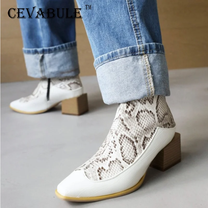 

CEVABULE European Boots Autumn and Winter Stitching Middle Heel Short Boots Fashion Boots Large 34-48 Cross Border Amazon TYX