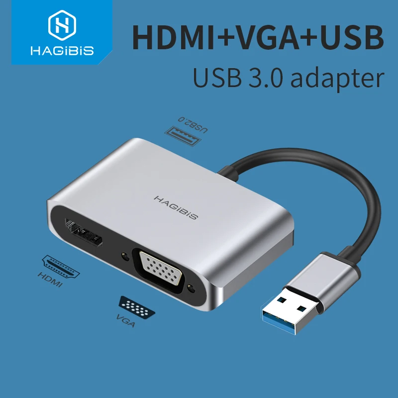 hagibis usb 3 0 to hdmi compatible vga adapter 1080p multi display 2in1 usb to hdmi compatible converter for windows 7810 os free global shipping