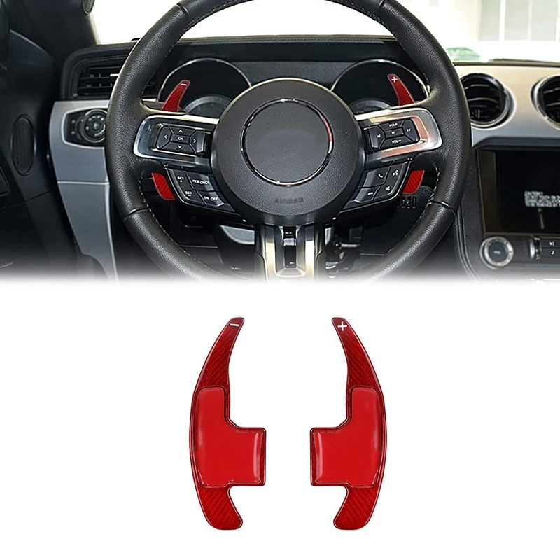 

2Pc RedInner Door Handle Bowl Patch Panel Sticker with Paddle Shifter Steering Wheel Extensions,for ford Mustang 15-19