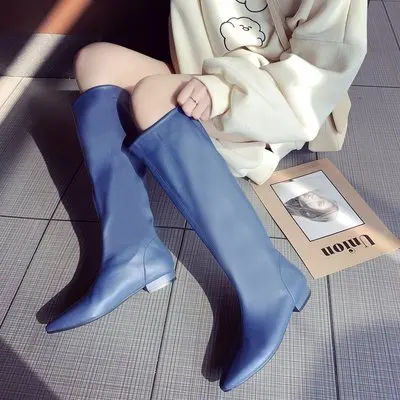 2019 г. Новые ботинки с острым носком на толстой плоской подошве женские тонкие