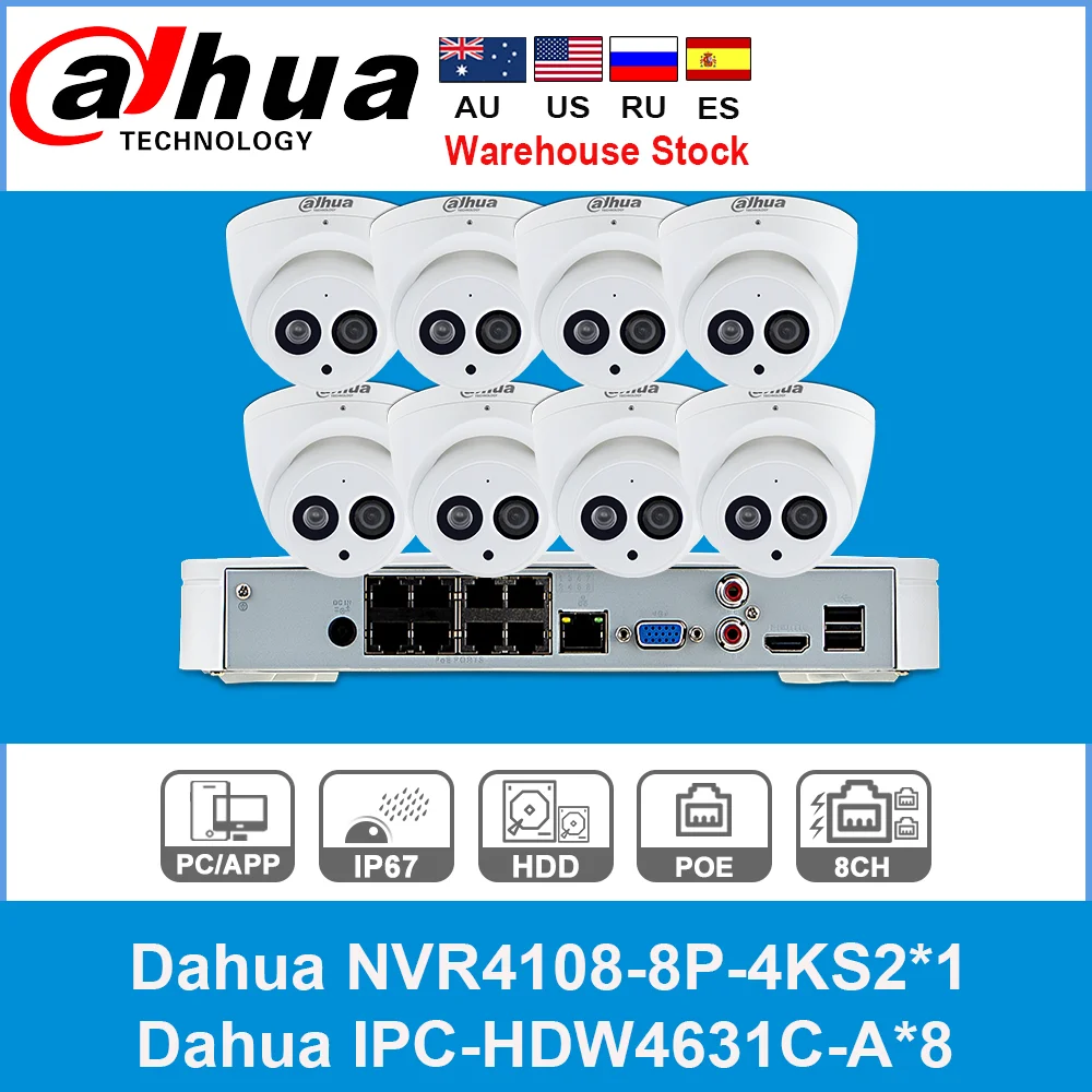 

Dahua 6MP 8+4 Security CCTV Camera Kit With NVR4108-8P-4KS2 IP Camera IPC-HDBW4631C-A P2P Surveillance System Easy To Install