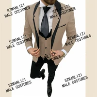 beige men suits wedding costume homme groom bridegroom wear slim fit tuxedos blazer terno masculino 3 pieces jacketpantvest